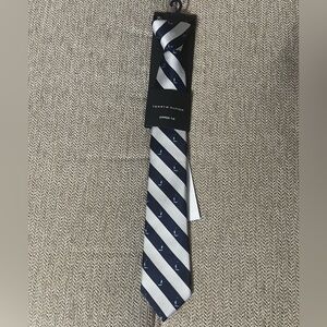 Tommy Hilfiger Navy & White Striped Zipper Tie with Anchor Motif